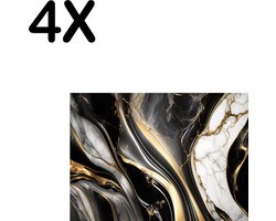 BWK Textiele Placemat - Zwart met Wit en Gouden Marmer - Set van 4 Placemats - 35x25 cm - Polyester Stof - Afneembaar