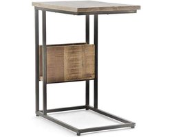 By Boo - Bijzettafel - Banktafel - Laptoptafel - met tijdschriftrek - Mango hout -Zwart metalen frame