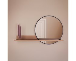 By Bresi - Wandplank Candelo Beige met spiegel en kaarsen - Industrieel - Wandspiegel - Hal - Toilet - Badkamer - Woonkamer - Spiegel - Spiegelplank