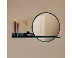By Bresi - Wandplank Candelo Zwart - met spiegel en kaarsen - Industrieel - Wandspiegel - Hal - Toilet - Badkamer - Woonkamer - Spiegel - Spiegelplank