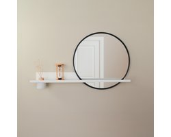 By Bresi - Wandplank Dimaro Wit - met spiegel en diffuser - Industrieel - Wandspiegel - Hal - Toilet - Badkamer - Woonkamer - Spiegel - Spiegelplank