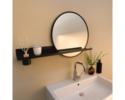 By Bresi - Wandplank Dimaro Zwart - met spiegel en diffuser - Industrieel - Wandspiegel - Hal - Toilet - Badkamer - Woonkamer - Spiegel - Spiegelplank