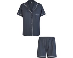 By Louise Dames Korte Pyjama Set Modal Shortama Met Knoopsluiting Donkerblauw - Maat XL