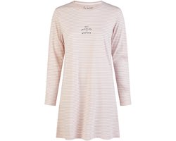By Louise Dames Nachthemd Lange Mouw Katoen Roze/Wit Gestreept - Maat XL