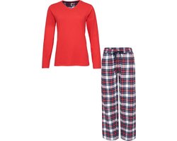 By Louise Dames Pyjama Set Met Flanellen Pyjamabroek Rood - Maat L