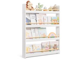 By MDA boekenrek - kinderboekenkast - boekenplank - kinderboekenplank - wandplank hout - wit - 4 niveaus – 12cmx80cmx100cm