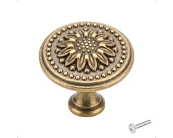 BY MJM Cody Ornament Meubelknop - 30mm - Brons - Kastknop met Bloemmotief - Ladeknop Vintage - Inclusief schroef