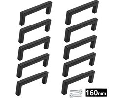 BY MJM Dallas Meubelgreep - 160mm - Mat Zwart RVS - Set van 10 stuks - Handgreep Keuken - Inclusief schroeven