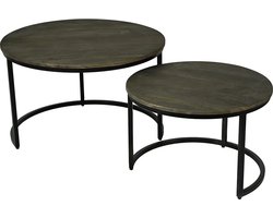 by Mooss - Bijzettafel - Rond - Salontafel - Plantentafel - Old Brown - Ø 76 - Hout - Metaal - Trendy - Accessoire