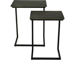 by Mooss - Bijzettafel - Set van 2 - Banktafels - Plantentafel - Old brown - Hout - Metaal