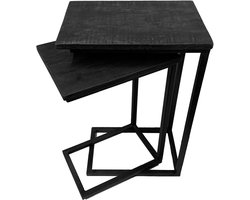 by Mooss - Bijzettafel - Set van 2 - Banktafels - Plantentafel - Zwart - Hout - Metaal