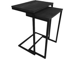 by Mooss - Bijzettafel - Set van 2 - Banktafels - Plantentafel - Zwart - Hout - Metaal - Trendy - Accessoire - Comfortabel