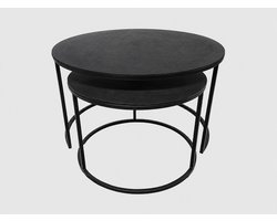 by Mooss - Bijzettafel - Set van 2 - Rond - 81 x 49 cm - 58 x 41 cm - Industrieel - Metaal - Zwart - Plantenstandaard - Bijzettafel