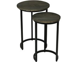 by Mooss - Bijzettafel - Set van 2 - Ronde Banktafels - Plantentafel - Old Brown - Ø 42 - Hout - Metaal - Trendy - Accessoire -