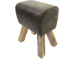 by Mooss - Bok - Leer - Hout - Kruk - Retro - Poef - Stoer - Landelijk - Industrieel - Vintage - Bruin - Trendy - Hip