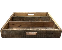 by Mooss - Dienblad - Vierkant - Hout - Vakken - Landelijk - Robuust - Oud - 40x40cm - Hip - Trendy - Decoratie - Decoratief - Gezellig