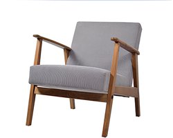 by Mooss - Fauteuil - Stoel - Grijs - Retro - Hout - Bruin - Mid Century - Rib stof bekleding - Hip - Trendy - Eyecatcher