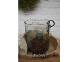 By Mooss - Glazen Windlicht Stone Ø 19 x 23 cm Hoog - Windlicht steenslag - bubbelglas - Landelijk robuust.