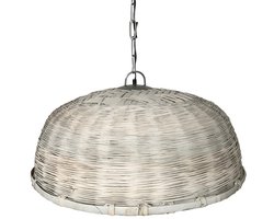 by Mooss - Hanglamp - Riet - Grijs - Wit - 55cm - Sfeervol - Gezellig - Boho - Ibiza - Stijl - Rustiek