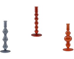 by Mooss - Kandelaar - set van 3 - Grijs - Rood - Oranje - Glas - Kaarsenhouder