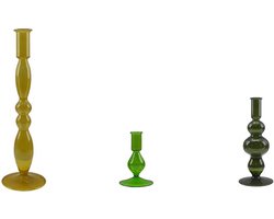 by Mooss - Kandelaar - set van 3 - Okergeel - Donkergroen - Smaragdgroen - Glas - Kaarsenhouder