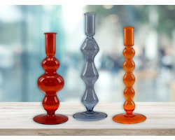 by Mooss - Kandelaar - set van 3 - Oranje - Blauw - Rood - Glas - Kaarsenhouder