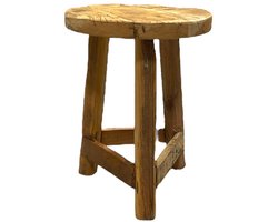 by Mooss - Kruk - Bijzettafel - Hout - Rond - Robuust - Grof - Ã˜ 36 cm - Vintage - Landelijk - Industrieel - Decoratie - Decoratief - Sfeervol - Trendy - Stoer - Uniek -