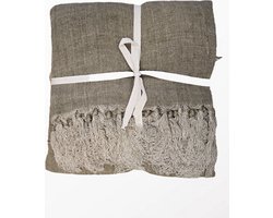 by Mooss - Linnen - Plaid - Olijf - 100% Linnen - Kleed - Deken - Sprei