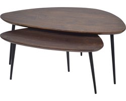 by Mooss - Salontafel - Mangohout - Organisch - Walnoot finish - Set van 2 - Driepoot