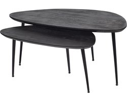 by Mooss - Salontafel - Mangohout - Organisch - Zwart - Set van 2 - Driepoot