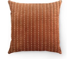by Mooss - Sierkussen 50 x 50 cm - Velours - Doorgestikt - Terracotta - Ivoor - Inclusief binnenkussen