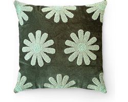 by Mooss - Sierkussen 50 x 50 cm - Velours - Katoen - Bloem - Groen - Inclusief binnenkussen