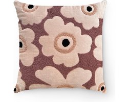 by Mooss - Sierkussen 50 x 50 cm - Velours - Katoen - Bloem - Roze - Lila - Paars - Inclusief binnenkussen