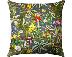 by Mooss - Sierkussen 50 x 50 cm - Velours - Tropisch Bloemen Vogels - Donker roze - Inclusief binnenkussen