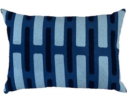 by Mooss - Sierkussen 55 x 35 cm - Katoen - Gestreept - Blauw - Inclusief binnenkussen