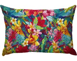 by Mooss - Sierkussen 60 x 40 cm - Velours - Tropisch Bloemen - Blauw Roze Geel - Inclusief binnenkussen