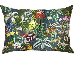 by Mooss - Sierkussen 60 x 40 cm - Velours - Tropisch Bloemen - Grijs - Inclusief binnenkussen