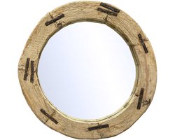 by Mooss - Spiegel - Hout - Robuust - Wiel - Rond - Stoer - Oud Hout - Ã˜ 100 - Brede rand