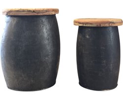 by Mooss - Stool - Metaal - Hout - Kruk - Bijzettafel - Industrieel - Landelijk - Robuust - Set van 2