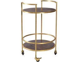 by Mooss - Trolley - Goud - Mat - Chique - Wielen - Hout - Rond - Ø 50 - Messing - Bruin - Stijlvol - Wijnrek - Bijzettafel - Trendy