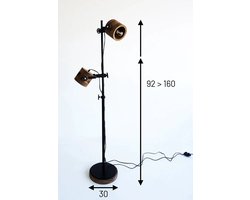 by Mooss - Vloerlamp - Dubbel Spot - Hout - ijzer - Stoer - Verstelbaar - 92 t/m 160 cm