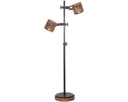 by Mooss - Vloerlamp - Dubbel Spot - Hout - Metaal - Stoer - Verstelbaar - 92 t/m 160 cm - Industrieel - Woonkamer - Hip - Stoer - Trendy