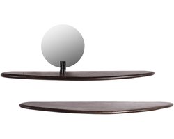 by Mooss - Wand Planchet - Set van 2 - Walnoot - Spiegel - 60 cm - Stijlvol - Wandplank - Abstract - Uniek - Trendy