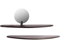 by Mooss - Wand Planchet - Set van 2 - Walnoot - Spiegel - 80 cm - Stijlvol - Wandplank - Abstract - Uniek - Trendy