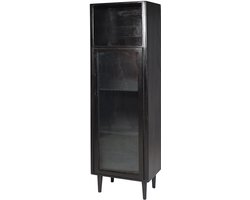 by Mooss - Wandkast - Rome - Zwart - Hout - Retro - Vintage - Mid-Century - Deuren - Nis - Figuurglas - Ribbel