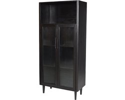 by Mooss - Wandkast - Rome - Zwart - Hout - Retro - Vintage - Mid-Century - Deuren - Nis - Ribbelglas - Kast
