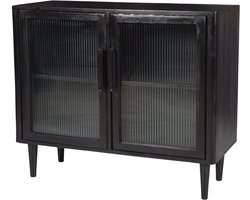 by Mooss - Wandmeubel - Rome - Commode - Zwart - Hout - Retro - Vintage - Mid-Century - Deuren - Lage kast - Ribbel