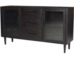 by Mooss - Wandmeubel - Rome - Dressoir - Zwart - Hout - Retro - Vintage - Mid-Century - Deuren - Lades - Ribbelglas - Kast