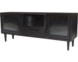 by Mooss - Wandmeubel - Rome - TV kast - Zwart - Hout - Retro - Vintage - Mid-Century - Deuren - Lades - Nis - Ribbelglas - Kast