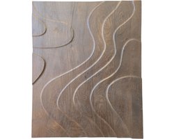 by Mooss - Wandpaneel - Hout - Organisch - 80x100 - Japandi - Schilderij - Century Brown - Wanddecoratie - Houtgesneden Mangohout 3D